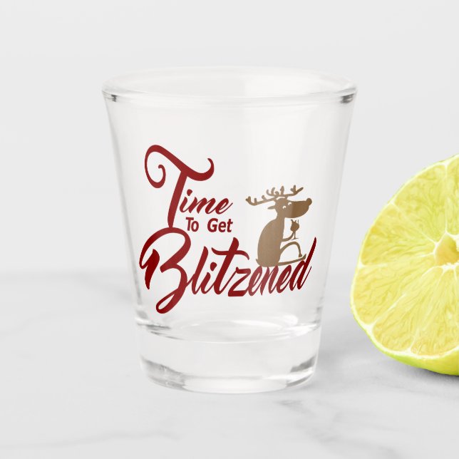 Zeit für Blitzned Trink Rentiere Schnapsglas (Vorderseite)