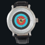 Zeit für Bogenschießen - Armbanduhr<br><div class="desc">Eine Uhr mit einem weißen,  schwarzen,  zyanischen,  roten und gelben Bogenziel. Anpassbar,  um die Zeilen zu entfernen!</div>