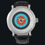 Zeit für Bogenschießen - Armbanduhr<br><div class="desc">Eine Uhr mit einem weißen, schwarzen, zyanischen, roten und gelben Bogenziel. Anpassbar, um die Zeilen zu entfernen!</div>