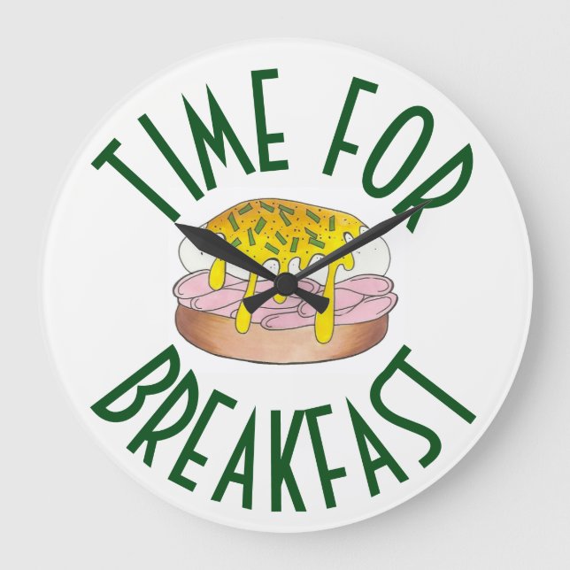Zeit für das Frühstück Eier Benedict Küche Feinsch Große Wanduhr (Vorderseite)