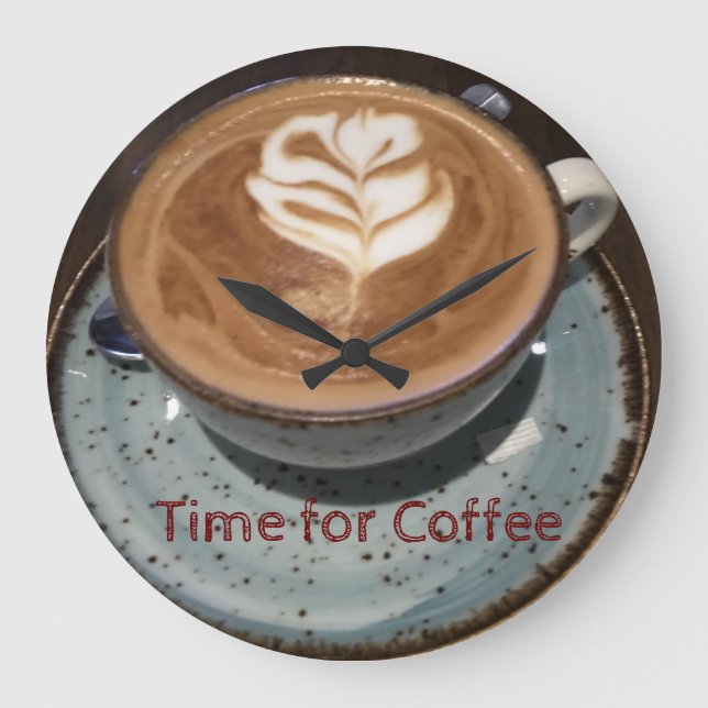"Zeit für den Kaffee" Kaffee Froth Tasse und Sauce Große Wanduhr (Vorderseite)