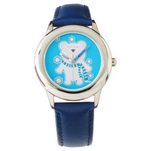 Zeit für den Molar-Polar-Bär mit Scarf-Cartoon Armbanduhr