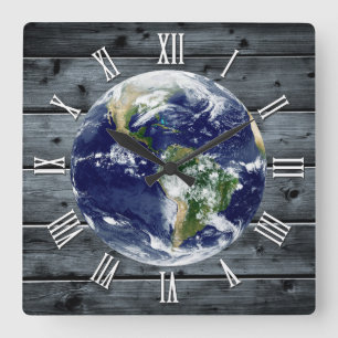 Zeit für den Planeten Erde, trendiger rustikaler W Quadratische Wanduhr