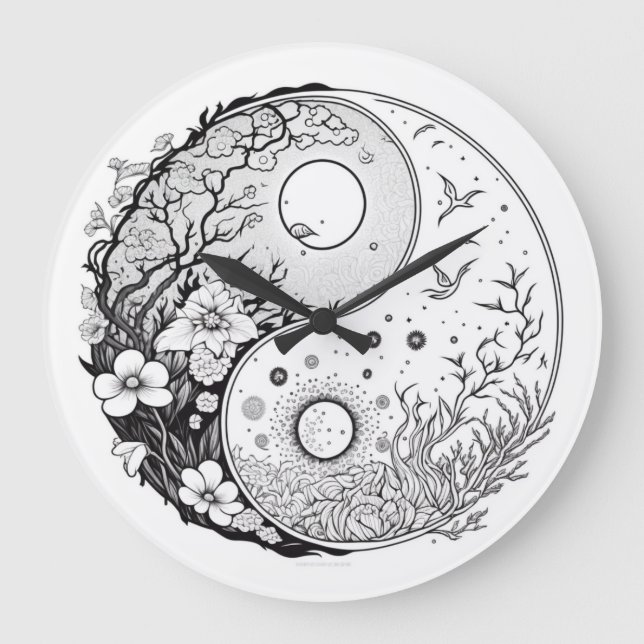 Zeit für die Balance Yin Yang Farbuhr Große Wanduhr (Vorderseite)