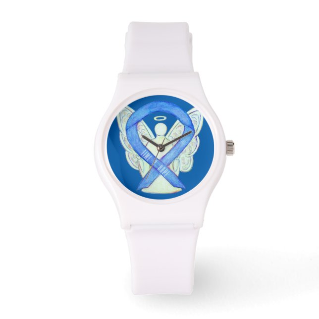 Zeit für die Hoffnung Blue Awareness Ribbon Custom Armbanduhr (Vorderseite)