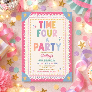 Zeit für eine Party Whimsical Mädchen 4. Geburtsta Einladung