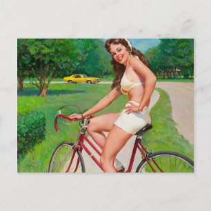 Zeit für einen Ausflug - Retro Button-Up Girl Postkarte