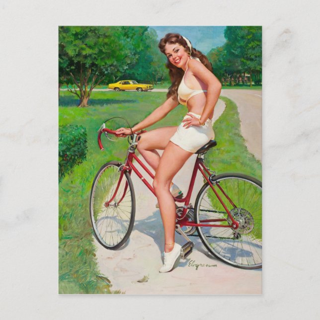 Zeit für einen Ausflug - Retro Button-Up Girl Postkarte (Vorderseite)