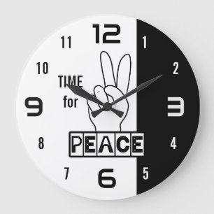 Zeit für Frieden – Schwarz-Weiß-Hand-Design Große Wanduhr