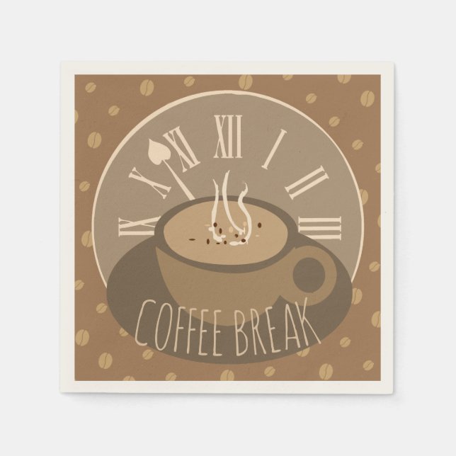 Zeit für Kaffeepause Uhr und Bohnen Serviette (Vorderseite)