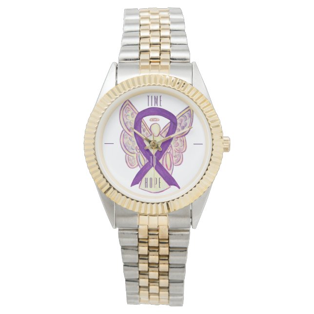 Zeit für Lila Bewusstsein: Ribbon Angel Watch Armbanduhr (Vorderseite)