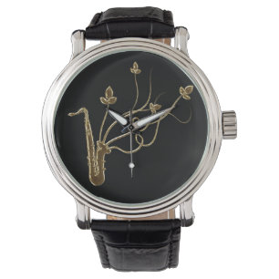Zeit für Musik-GoldSaxophon Armbanduhr