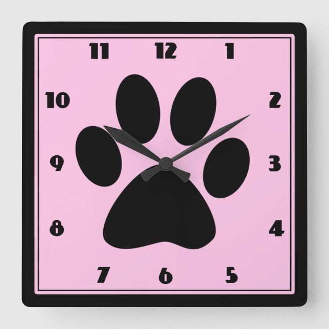Zeit für Pets Pink Pawprint Uhr (Vorderseite)