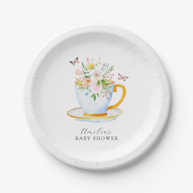 Zeit für Tea Baby Shower Whimsical Wildblume Pappteller (Vorderseite)