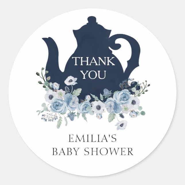 Zeit für Tea Blue Baby Dusche Vielen Dank Runder Aufkleber (Vorderseite)