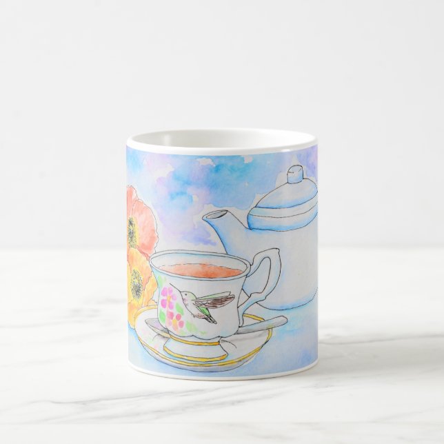 Zeit für Tea Watercolor-Malerei Kaffeetasse (Mittel)