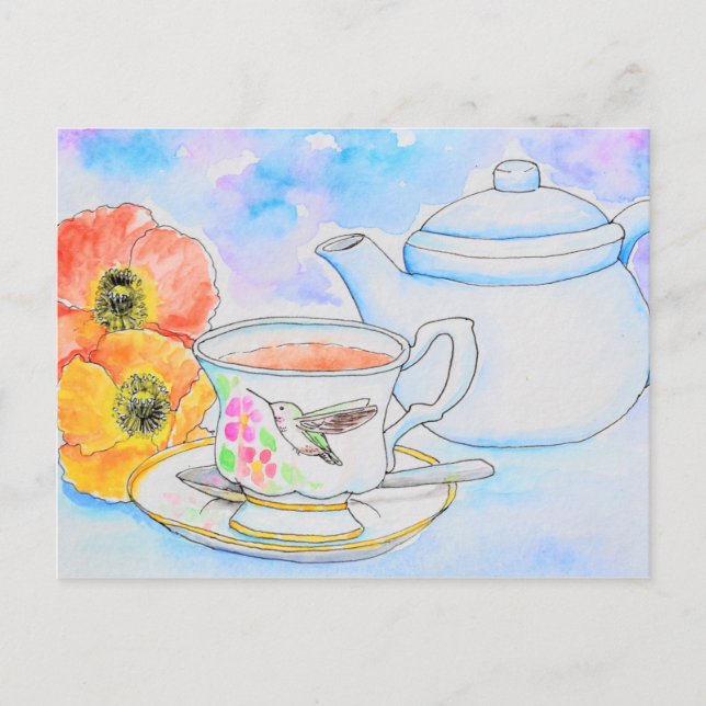 Zeit für Tea Watercolor-Malerei Postkarte (Vorderseite)