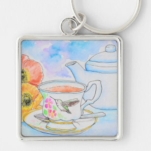 Zeit für Tea Watercolor-Malerei Schlüsselanhänger