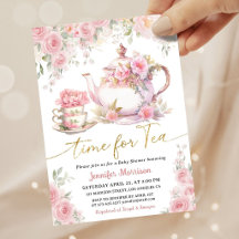 Zeit für Tee Baby Shower Mädchen Gold Rosa Floral