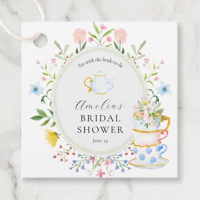Zeit für Tee Brautparty Whimsical Wildblume Geschenkanhänger (Vorderseite)
