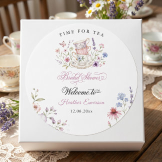 Zeit für Tee Elegante Teetasse Lila Aquarell Runder Aufkleber
