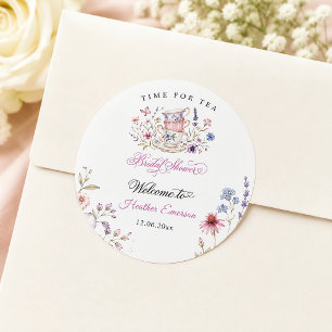 Zeit für Tee Elegante Teetasse Lila Aquarell Runder Aufkleber