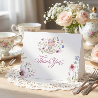 Zeit für Tee Elegante Teetasse Lila Wasserfarbe Dankeskarte