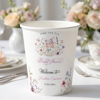 Zeit für Tee Elegante Teetasse Lila Wasserfarbe Pappbecher