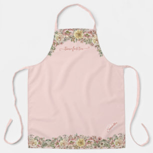 Zeit für Tee Girly Blush Pink Blues Name Monogram Schürze
