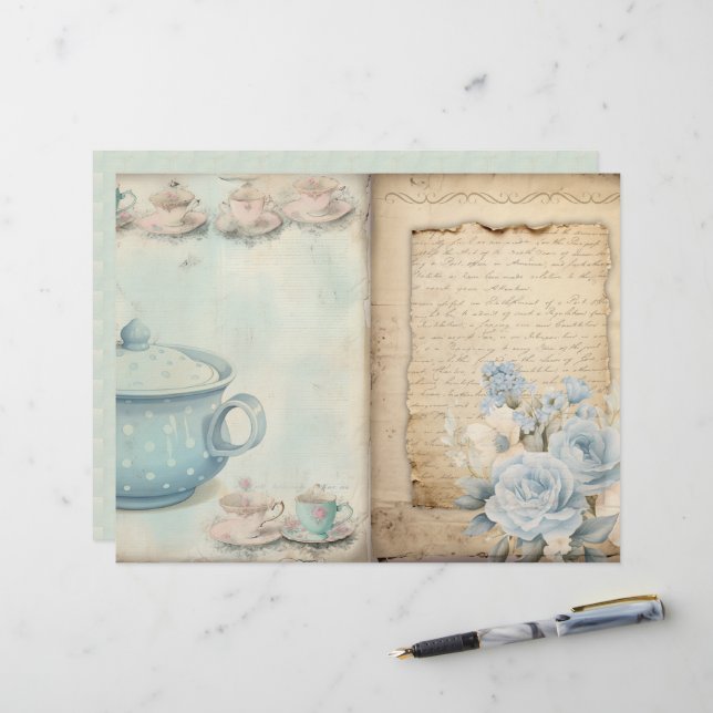 Zeit für Tee-Junk-Journal-Papier (Vorderseite/Rückseite Beispiel)