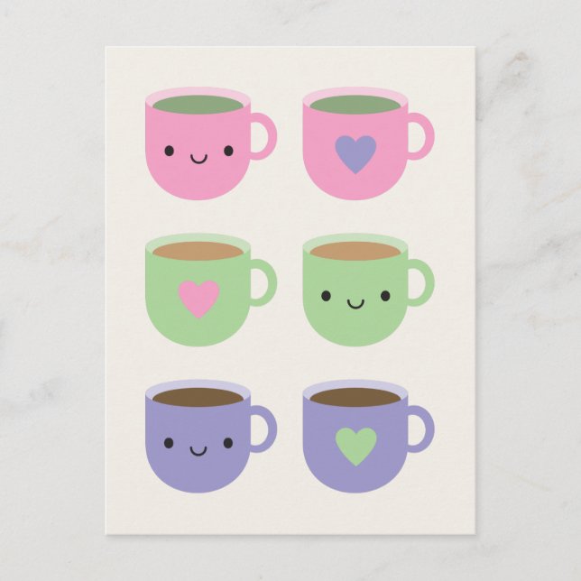 Zeit für Tee - Kawaii Cup of Tea Postkarte (Vorderseite)