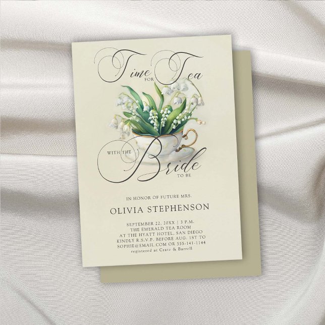 Zeit für Tee Lily of Valley Elegantes Brautparty Einladung (bridal tea shower invitation lily valley flloral flowers watercolor elegant modern classic feminine )
