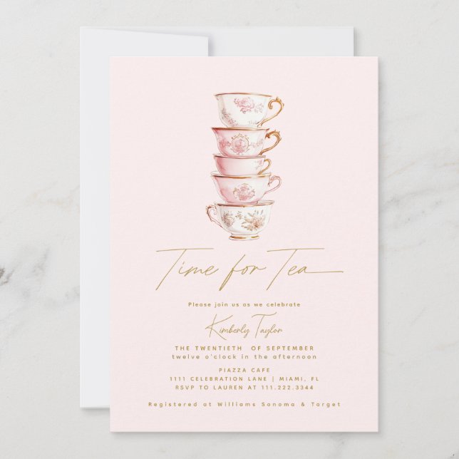 Zeit für Tee Pink Chinoiserie Brautparty Party Einladung (Vorderseite)