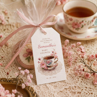 Zeit für Tee Vintage-Blumen-Teetasse Baby Shower Geschenkanhänger