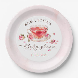 Zeit für Teeglas Teetasse Rosen Babyparty Pappteller