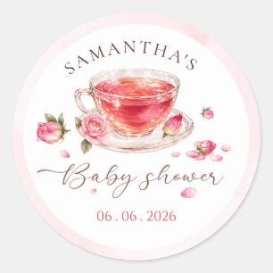 Zeit für Teeglas Teetasse Rosen Babyparty Runder Aufkleber