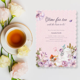 Zeit für Teeparty-Aquarell-Blumen-Brautjunggeselli Einladung