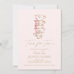 Zeit für Teepink-Chinoiserie-Brautparty Einladung