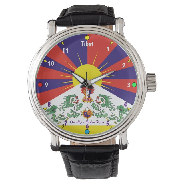 Zeit für Tibet & Snow Lions, tibetische Flagge (Uh Armbanduhr (Vorderseite)