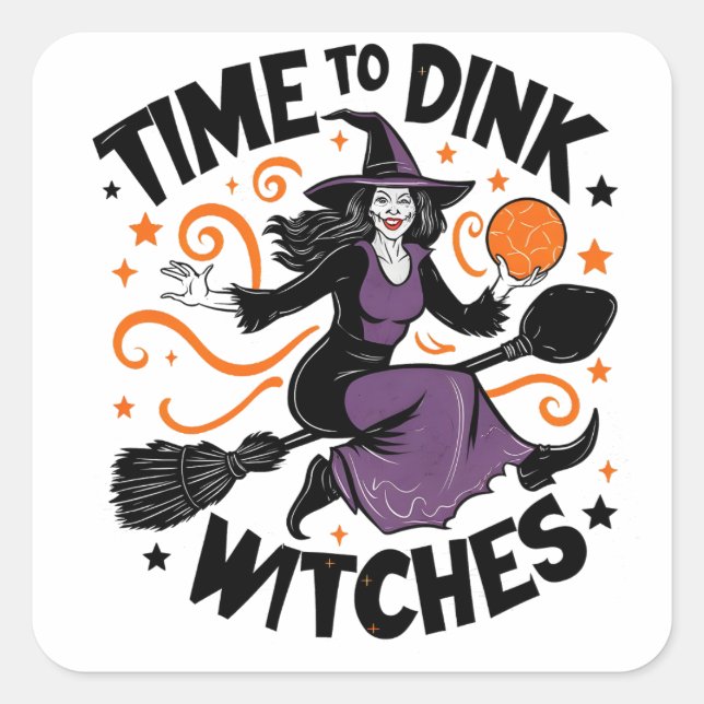 Zeit, Hexen zu entrinnen Spooky Pickleball Hallowe Quadratischer Aufkleber (Vorderseite)