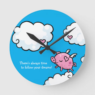 Zeit, Ihren Träumen zu folgen, die Schwein fliegen Runde Wanduhr