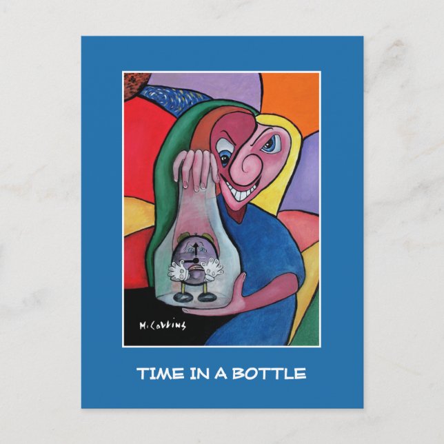 Zeit in einer Flasche auf blaue - Time - Stücke Postkarte (Vorderseite)