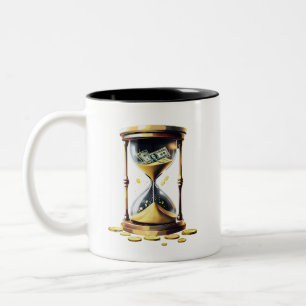 Zeit ist Geld Stundenglas Goldmünzen Unternehmer H Zweifarbige Tasse