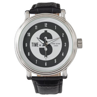 Zeit = $ Jede Sekunde zählt Schwarz und Weiß Armbanduhr