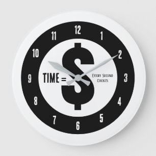 Zeit = $ Jede Sekunde zählt Schwarz und Weiß Große Wanduhr