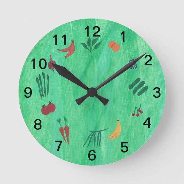 Zeit, mehr Obst- und GemüseWanduhr zu essen Runde Wanduhr (Vorderseite)