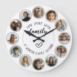 Zeit mit der Familie verbracht Zitat 12 Fotocollag Große Wanduhr