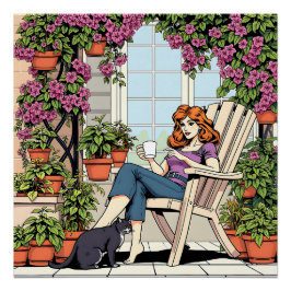 Zeit mit meinem Katzen, Kaffee und Pflanze verbrin Poster