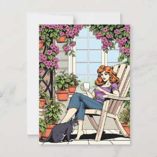 Zeit mit meinem Katzen, Kaffee und Pflanze verbrin Postkarte