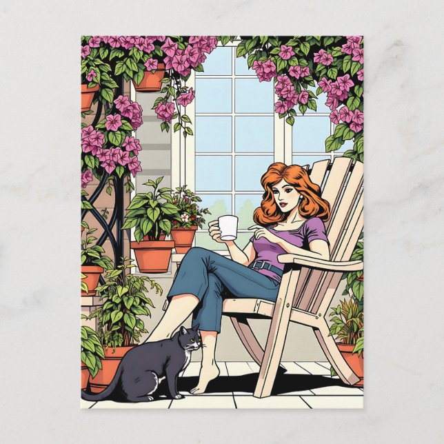 Zeit mit meinem Katzen, Kaffee und Pflanze verbrin Postkarte (Vorderseite)